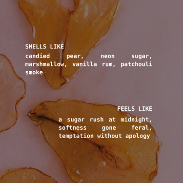Acid Kiss fragrance notes by Not Frankie featuring candied pear, neon sugar, marshmallow, vanilla rum, patchouli and smoke with a sweet, smoky and atmospheric scent profile.