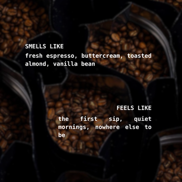 Slow Drip by Not Frankie scent notes featuring fresh espresso, buttercream, toasted almond and vanilla bean. A warm gourmand scented candle that smells like freshly brewed coffee with creamy vanilla and roasted almond.